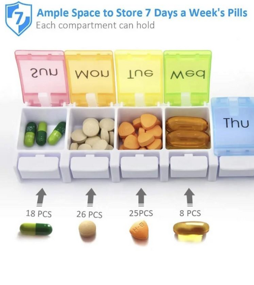 1 Pillendoosje voor de hele week, voor medicijnen en vitaminepillen