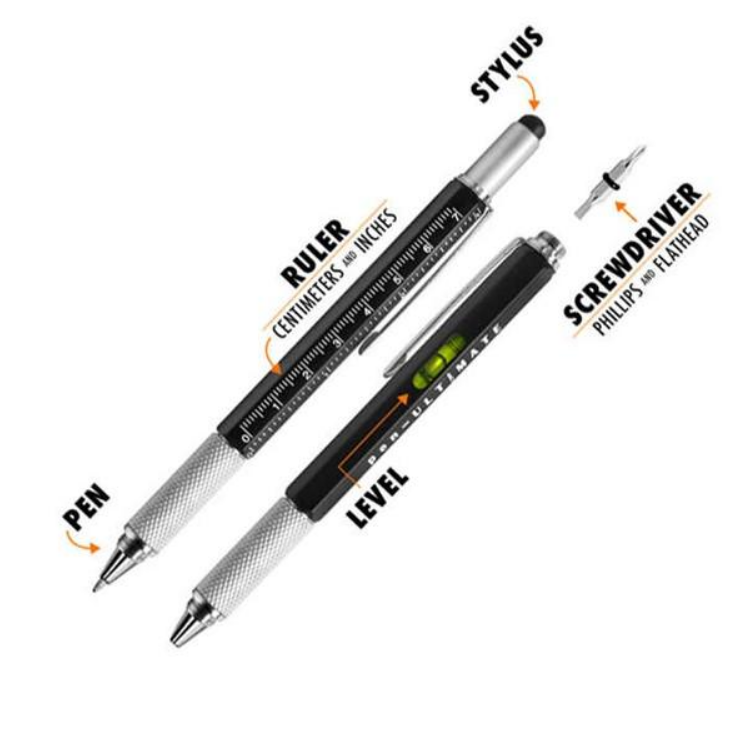 6 in 1 Multitool pen – zwart
