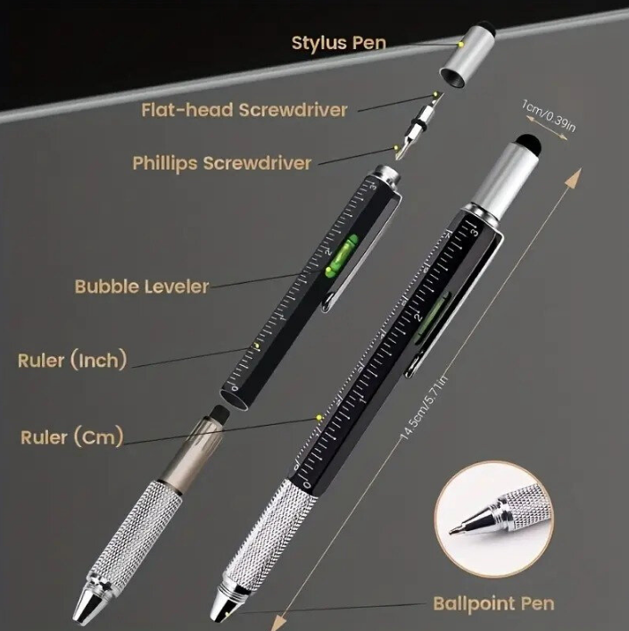 6 in 1 Multitool pen – zwart