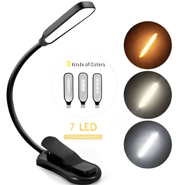 Boeklamp, tafel leeslamp met clip, werkt op LED