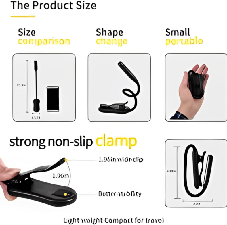 Boeklamp, tafel leeslamp met clip, werkt op LED