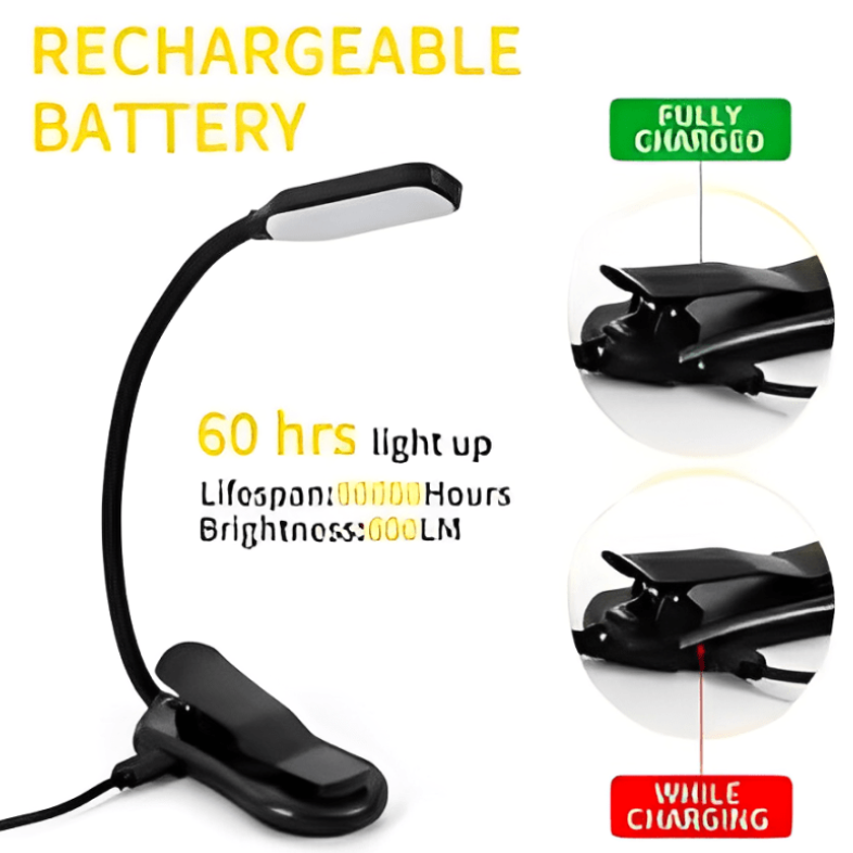 Boeklamp, tafel leeslamp met clip, werkt op LED